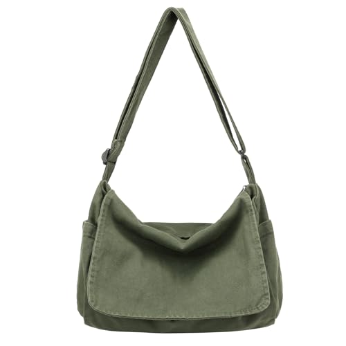 BEFUNIRISE Canvas Messenger Bag for Women Men Vintage Satchel Bag Aesthetic Crossbody Shoulder Bag Casual Sling Bag (A-Green) - Image 1