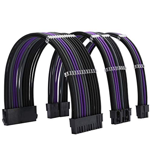 Formulamod Sleeve Extension Power Supply Cable Kit 18AWG ATX 24P+ EPS 8-P+PCI-E8-P with Combs for PSU to Motherboard/GPU Fm-NCK3 (Black Grey Purple) - Image 1