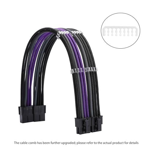 Formulamod Sleeve Extension Power Supply Cable Kit 18AWG ATX 24P+ EPS 8-P+PCI-E8-P with Combs for PSU to Motherboard/GPU Fm-NCK3 (Black Grey Purple) - Image 2