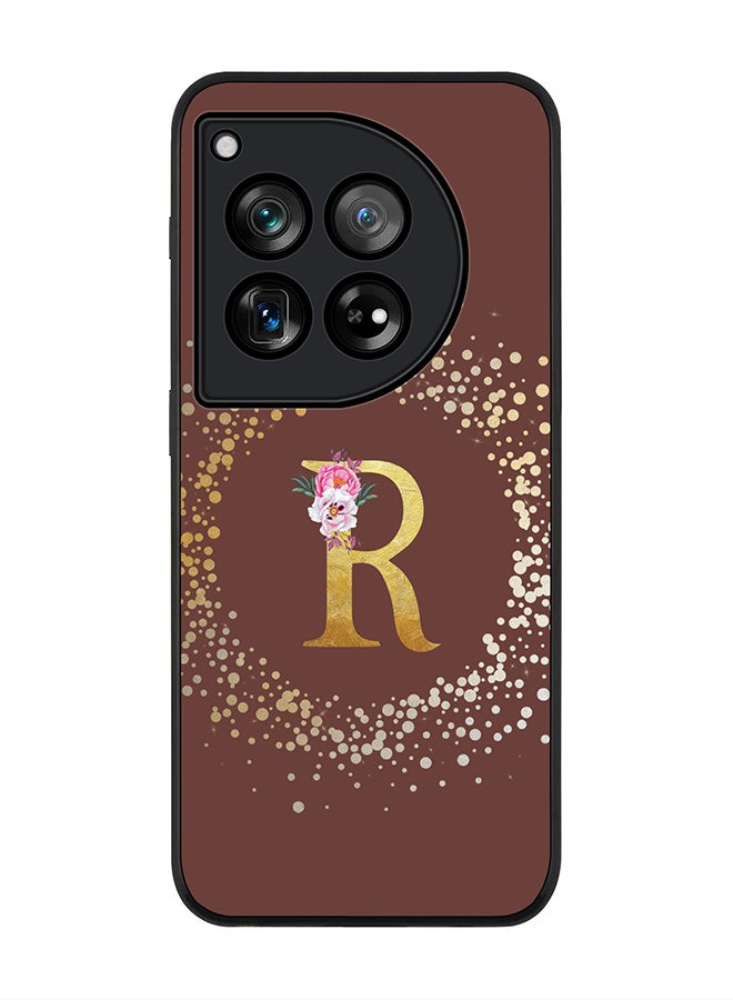 Stylizedd Rugged Black edge case for OnePlus 12R / OnePlus Ace 3 5G, Slim fit Soft Cover - Custom Monogram Initial Letter Floral Pattern Alphabet - R (Brown) - Image 1