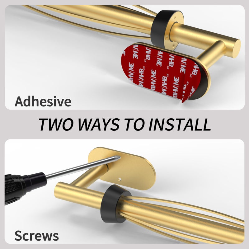 WZRUA Paper Towel Holder Under Cabinet, Single Hand Operable Roll Holder with Damping Effect,Self-Adhesive or Drilled SUS304 Stainless Steel for Kitchen Bathroom,Gold - Image 5