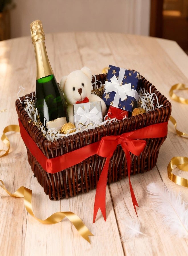 Threehoney Wicker Gift Basket Empty to Fill 12x7x5" Mother's Day Woven Empty Baskets for Gifts with Bag and Bow Ribbon for Baby Shower Birthday Wedding Favor Wrapping(Dark Brown - Image 5