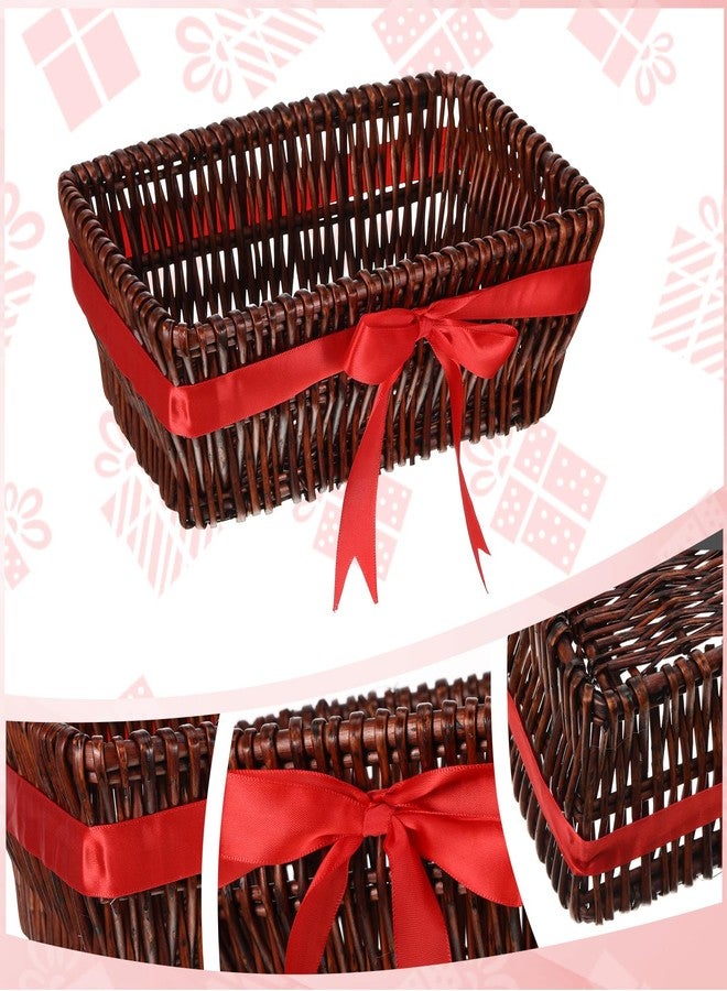Threehoney Wicker Gift Basket Empty to Fill 12x7x5" Mother's Day Woven Empty Baskets for Gifts with Bag and Bow Ribbon for Baby Shower Birthday Wedding Favor Wrapping(Dark Brown - Image 4