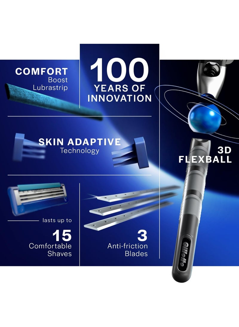 ماكينة حلاقة جيليت ماخ 3 تيربو ثلاثية الأبعاد للرجال مقبض كروي مع شفرتين - Image 2