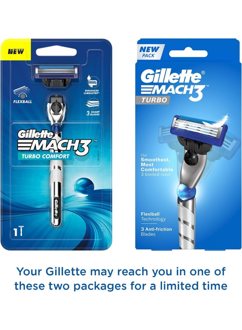 ماكينة حلاقة جيليت ماخ 3 تيربو ثلاثية الأبعاد للرجال مقبض كروي مع شفرتين - Image 3