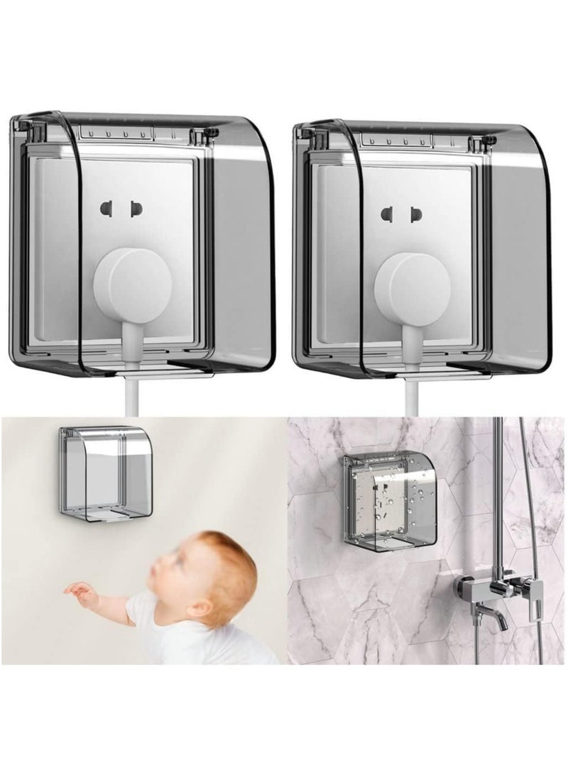 PYC 2 Pcs Plastic Wall Switch Waterproof Cover Box, Universal Plug Socket Cover, Wall Light Panel Socket Doorbell Flip Cap Cover, Home Bathroom Kitchen Accessory (Transparent-Black) - Image 1