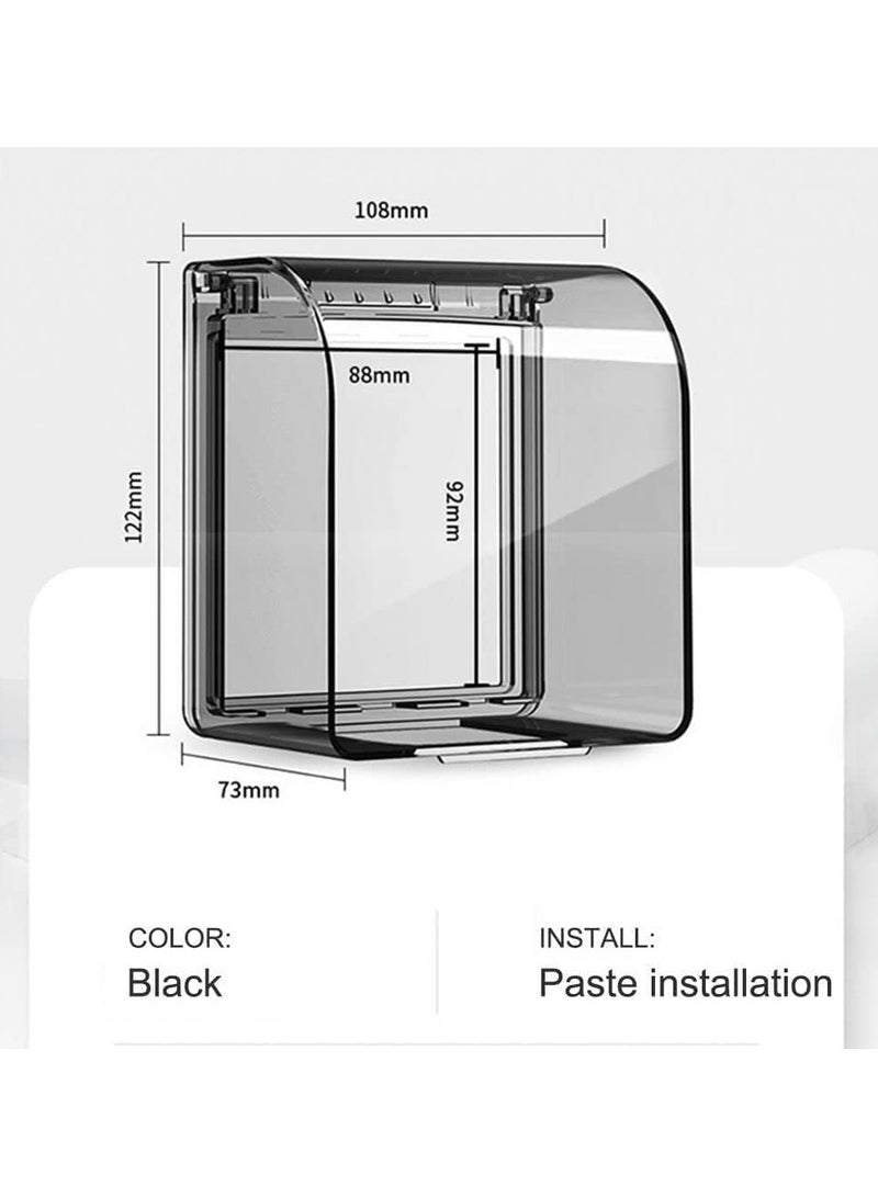 PYC 2 Pcs Plastic Wall Switch Waterproof Cover Box, Universal Plug Socket Cover, Wall Light Panel Socket Doorbell Flip Cap Cover, Home Bathroom Kitchen Accessory (Transparent-Black) - Image 2