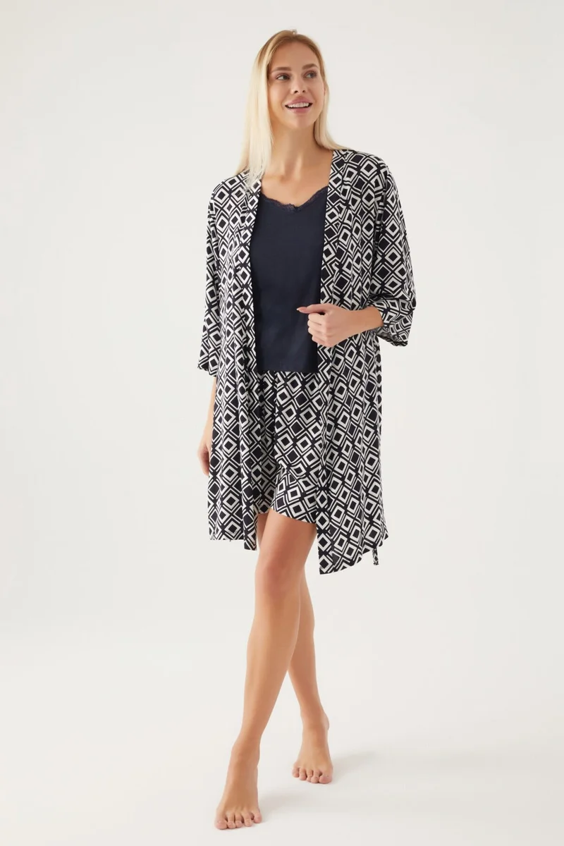 بيير كاردان Dressing Gown Black Women's Short Sleeve Pajama Set