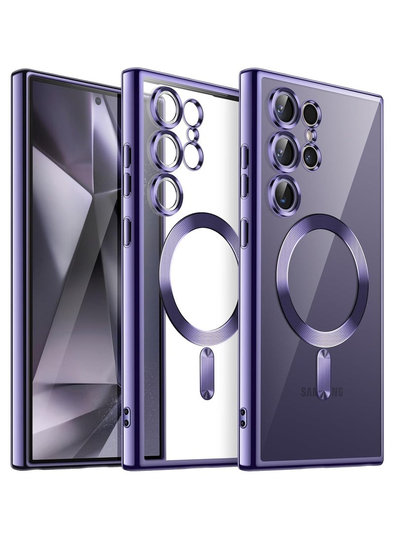 Denx Magnetic Clear Case for Samsung Galaxy S24 Ultra, Camera Lens Full Protection, Soft TPU Phone Cover, Compatible with MagSafe Wireless Charging, Shockproof TPU Phone Cover (Titanium Violet) - Image 1