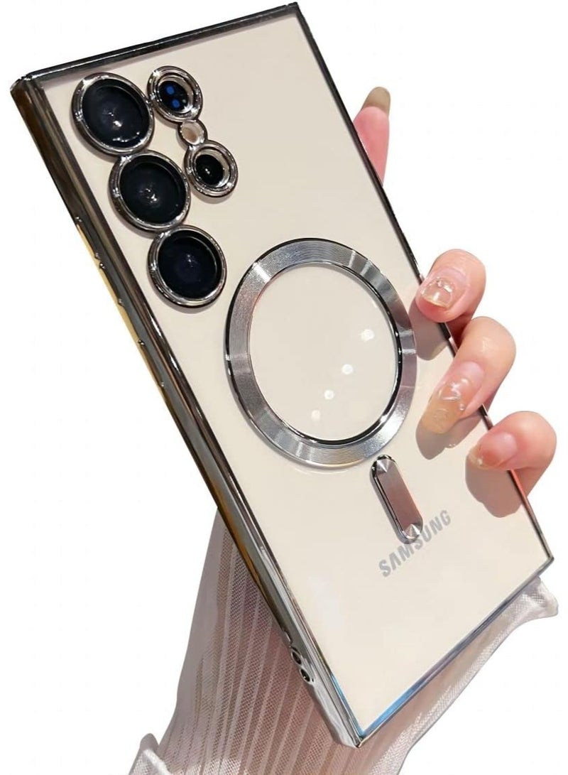 أكاليكس جراب مغناطيسي لهاتف سامسونج S24 ألترا، جراب شفاف، [متوافق مع ماج سيف، واقي عدسة كاميرا مدمج] | رمادي تيتانيوم - Image 1