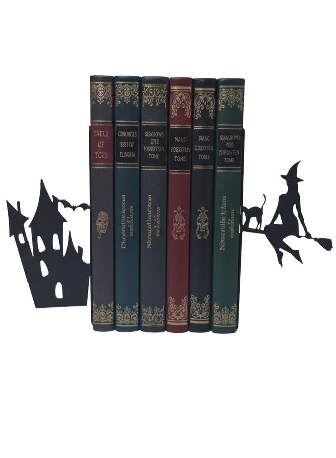 فاصلتا كتب معدنيتان بتصميم ساحرة قوطية وقلعة مسكونة | مانع كتب أسود شديد التحمل للكتب الخيالية، ديكور منزلي للهالوين، إكسسوارات مكتبية - Image 1