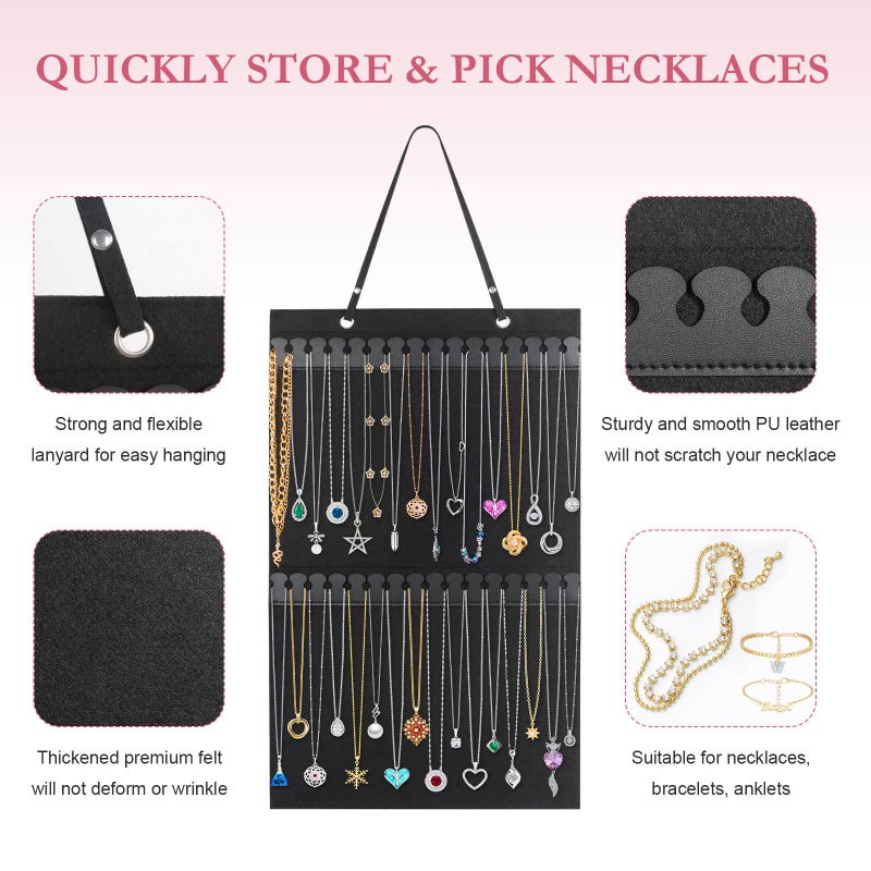 Caffox Hanging Necklaces Holder, Large Jewelry Organizer for Necklaces, Bracelets, and Ankles, Necklaces Display Storage Hanger for Wall, Closet and Door - Image 2