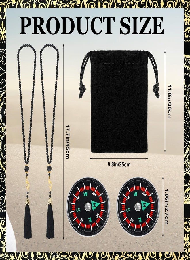 Mindsoft 10 Pcs Muslim Prayer Rug Islamic Prayer Mat with Kufi Hats Prayer Cap, Muslim Tasbih Prayer Beads, Portable Compass and Storage Bags for Men Women Kids Ramadan Eid Travel Gifts Black, Gold - Image 3