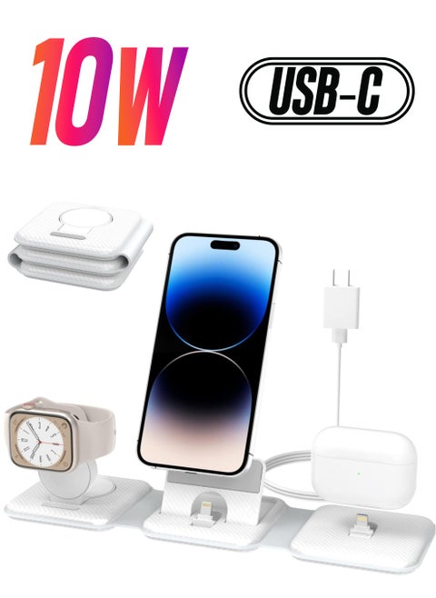 Foldable 3 in 1 Charging Station, Protable Travel Charger Dock Stand for iPhone Multiple Devices, 10W Fast Charging Pad for iPhone 14 Pro Max/13/12/11/X, For Airpods, For Apple Watch 8/Ultra/7/6/SE/5