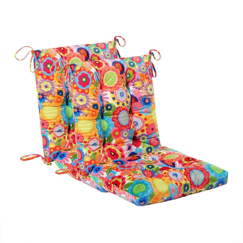 Makimoo Outdoor Patio Cushion, Rocking Chair Cushion, Tufted Pads, Set of Upper and Lower with Ties Pack of 2 (2 Sets) - Back 20"Ã—17", Seat 17"Ã—17" (Multicolored Flowers) - Image 1