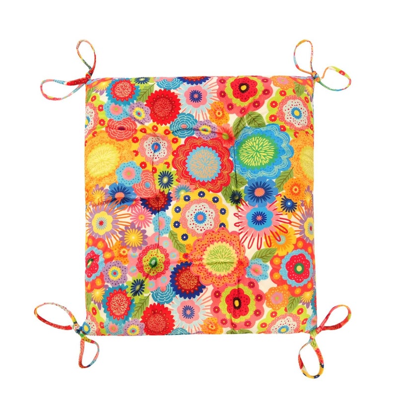 Makimoo Outdoor Patio Cushion, Rocking Chair Cushion, Tufted Pads, Set of Upper and Lower with Ties Pack of 2 (2 Sets) - Back 20"Ã—17", Seat 17"Ã—17" (Multicolored Flowers) - Image 4