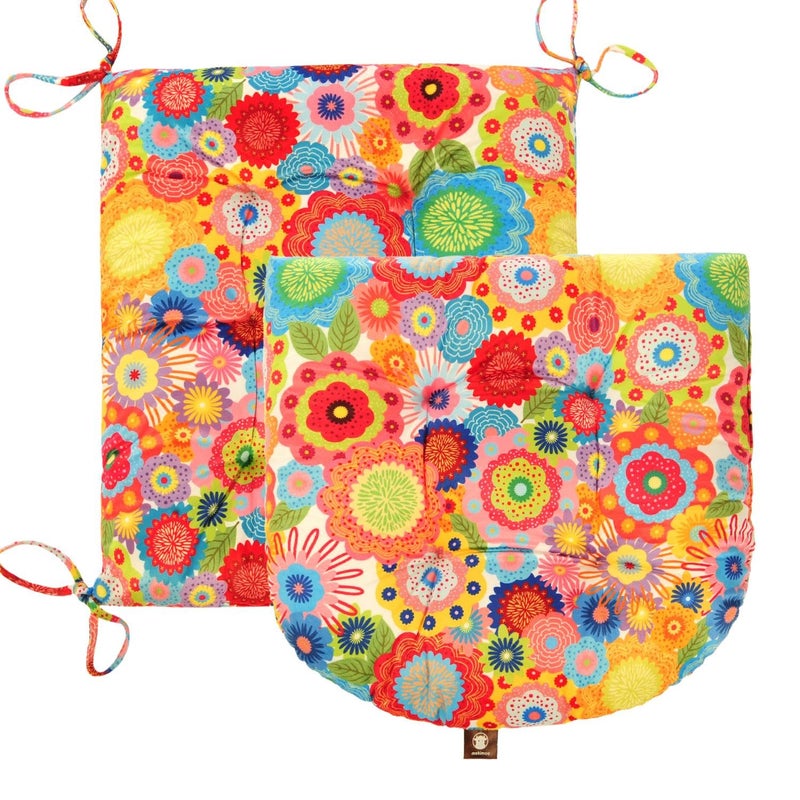 Makimoo Outdoor Patio Cushion, Rocking Chair Cushion, Tufted Pads, Set of Upper and Lower with Ties Pack of 2 (2 Sets) - Back 20"Ã—17", Seat 17"Ã—17" (Multicolored Flowers) - Image 2