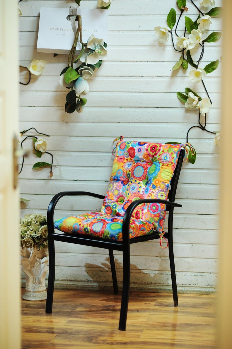 Makimoo Outdoor Patio Cushion, Rocking Chair Cushion, Tufted Pads, Set of Upper and Lower with Ties Pack of 2 (2 Sets) - Back 20"Ã—17", Seat 17"Ã—17" (Multicolored Flowers) - Image 5