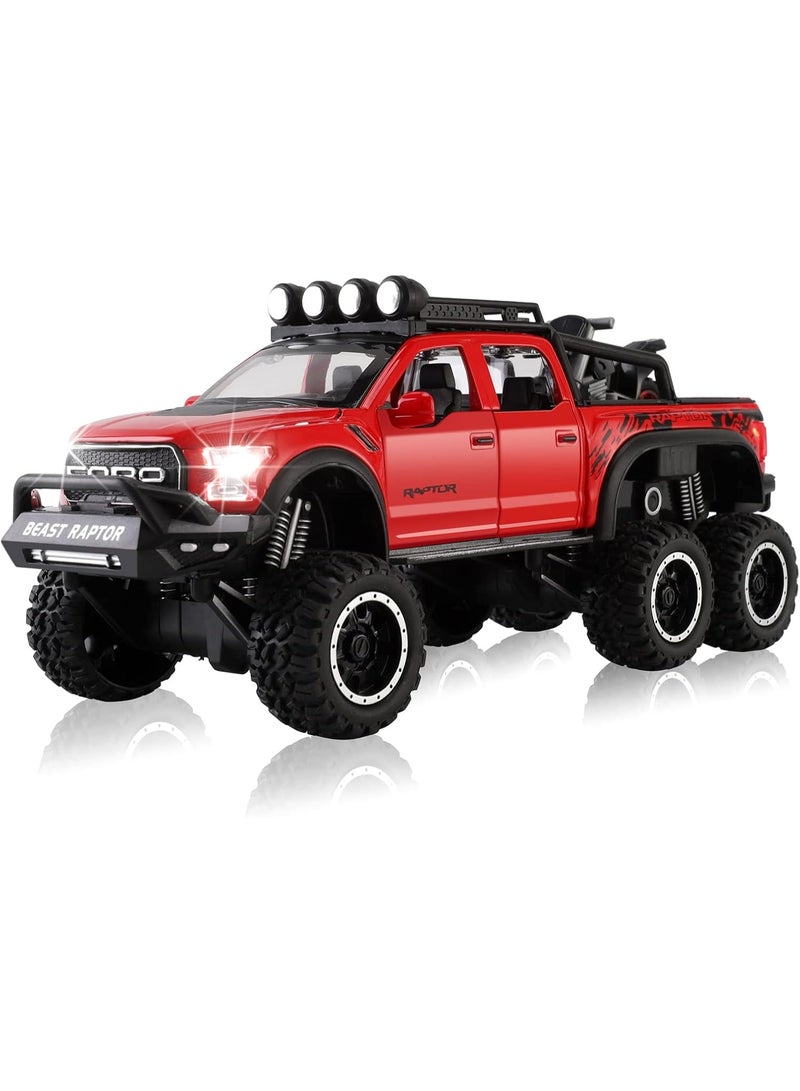 Toy Pickup F150 six-Wheel (Length 8.6 inch) Metal die-cast Model car Sound and Light with Motorcycle Toy car 3 4 5 6 7 8 9 10 11 12 Year Old boy Toy (Red) - Image 1