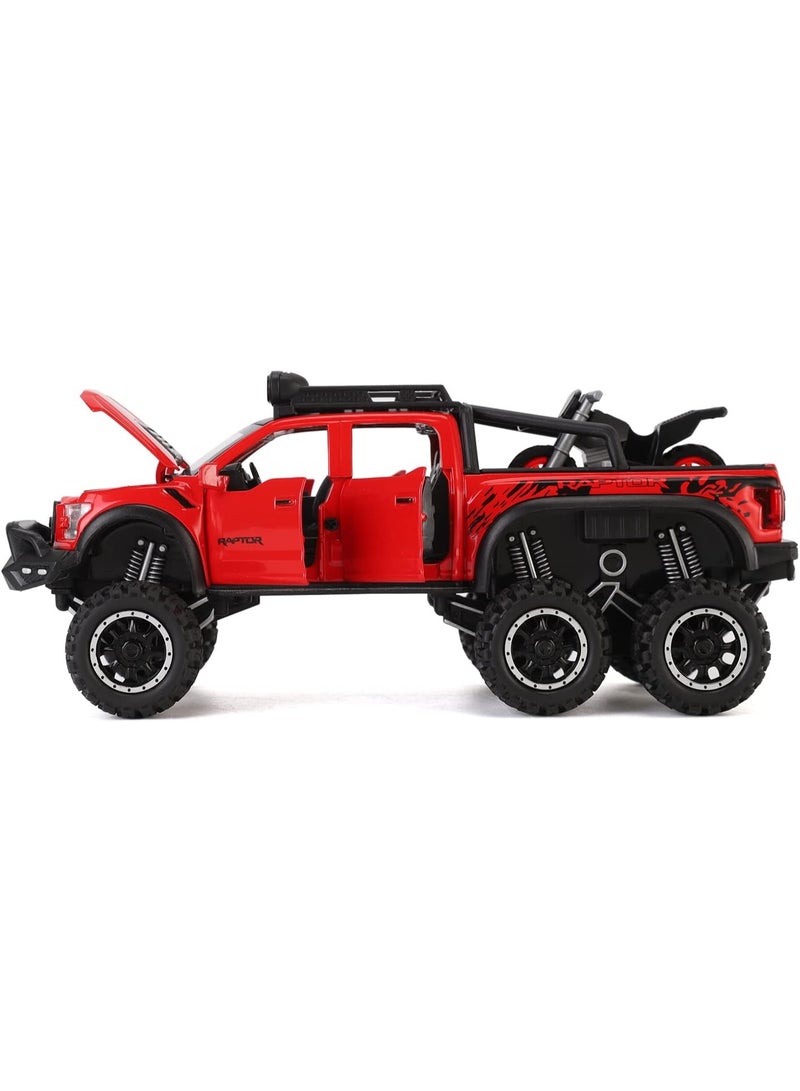 Toy Pickup F150 six-Wheel (Length 8.6 inch) Metal die-cast Model car Sound and Light with Motorcycle Toy car 3 4 5 6 7 8 9 10 11 12 Year Old boy Toy (Red) - Image 2