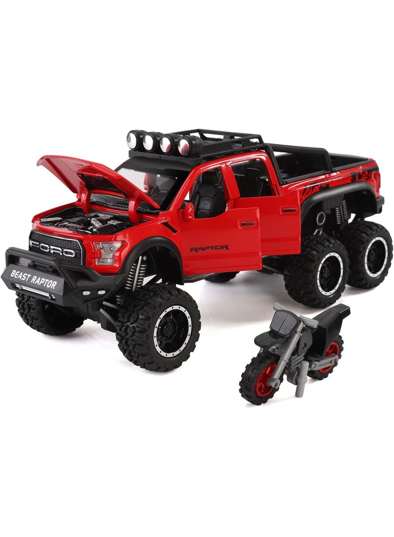 Toy Pickup F150 six-Wheel (Length 8.6 inch) Metal die-cast Model car Sound and Light with Motorcycle Toy car 3 4 5 6 7 8 9 10 11 12 Year Old boy Toy (Red) - Image 3