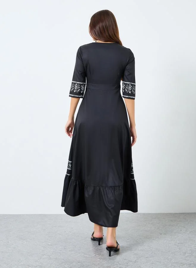 Styli  Styli Printed Ruffled Hem A-Line Maxi Dress for Women | Best Price UAE