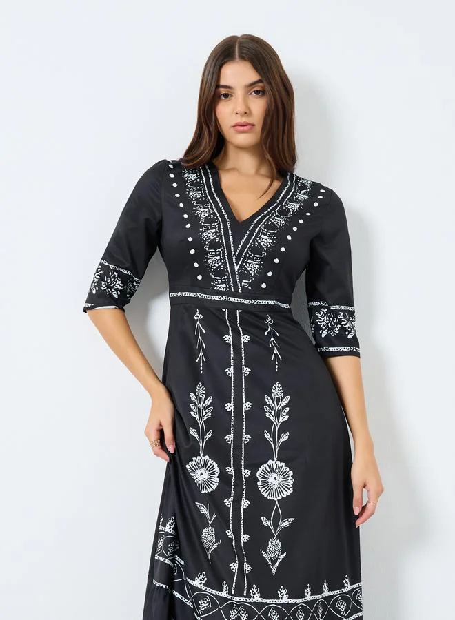 Styli  Styli Printed Ruffled Hem A-Line Maxi Dress for Women | Best Price UAE