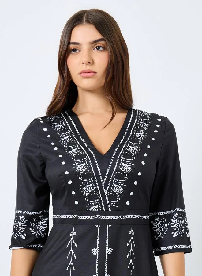 Styli  Styli Printed Ruffled Hem A-Line Maxi Dress for Women | Best Price UAE