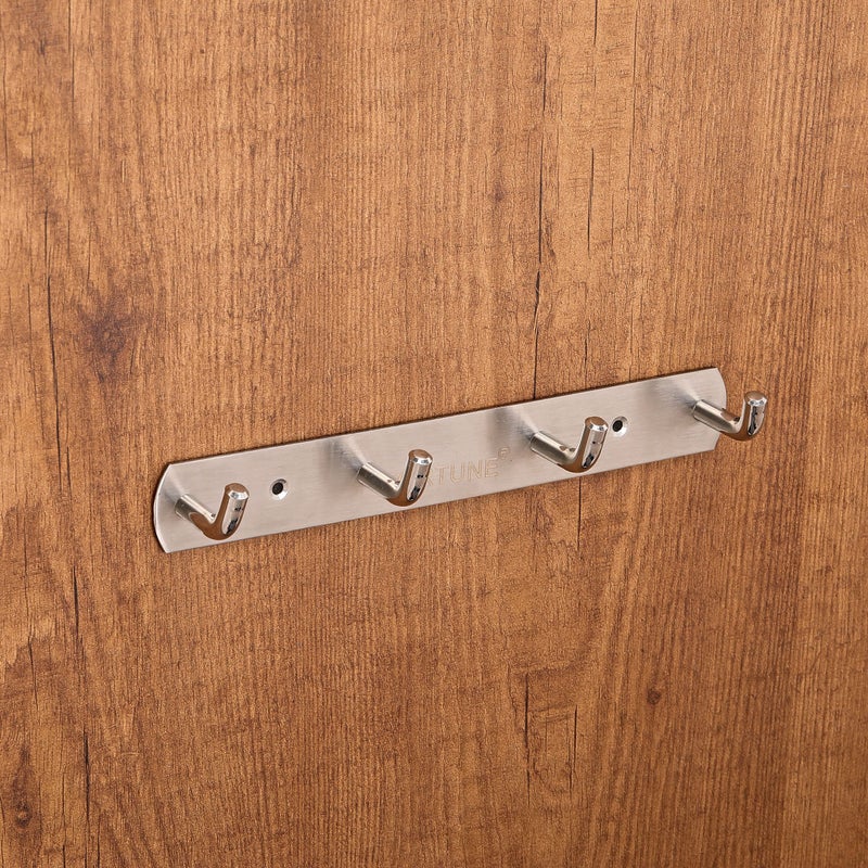 Fortune FORTUNE Stainless Steel Bathroom Accessories Hooks Plate| Wall Mounting and Door Back Hanger Pins for Hanging Cloth Set, Shirt Bar and Towel Rack, Robe, Keys | khutti- 4 Hooks (Pack of 1) - Image 1