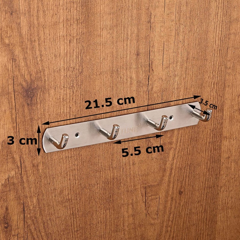 Fortune FORTUNE Stainless Steel Bathroom Accessories Hooks Plate| Wall Mounting and Door Back Hanger Pins for Hanging Cloth Set, Shirt Bar and Towel Rack, Robe, Keys | khutti- 4 Hooks (Pack of 1) - Image 5