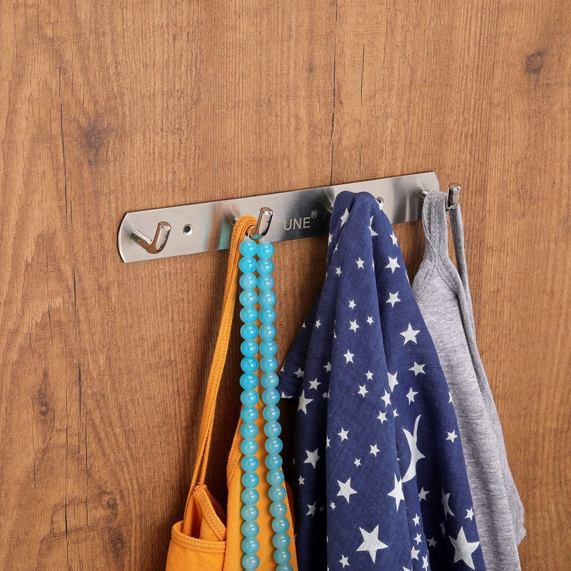 Fortune FORTUNE Stainless Steel Bathroom Accessories Hooks Plate| Wall Mounting and Door Back Hanger Pins for Hanging Cloth Set, Shirt Bar and Towel Rack, Robe, Keys | khutti- 4 Hooks (Pack of 1) - Image 3