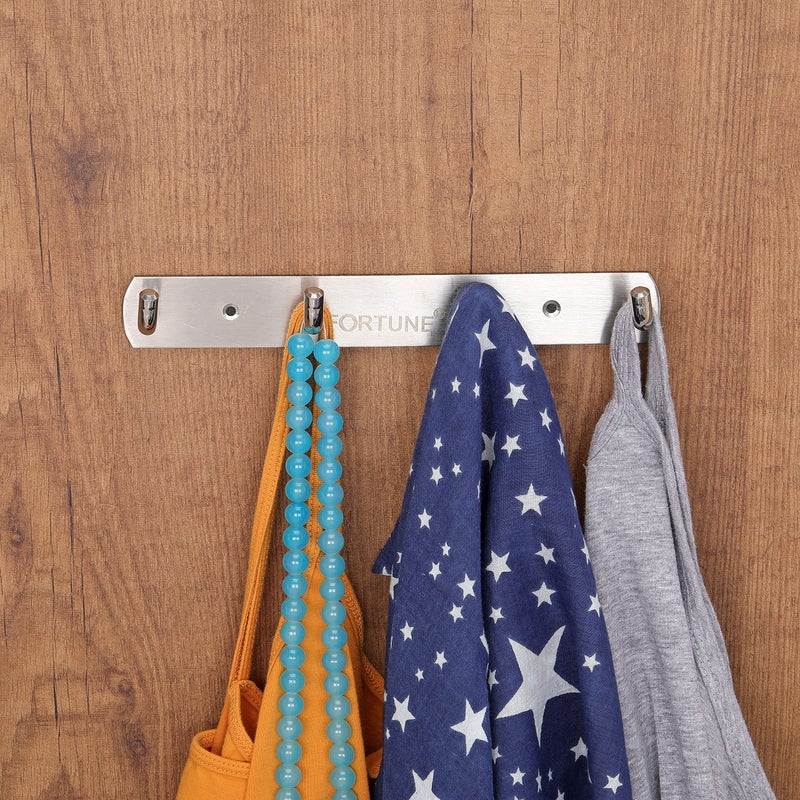 Fortune FORTUNE Stainless Steel Bathroom Accessories Hooks Plate| Wall Mounting and Door Back Hanger Pins for Hanging Cloth Set, Shirt Bar and Towel Rack, Robe, Keys | khutti- 4 Hooks (Pack of 1) - Image 4