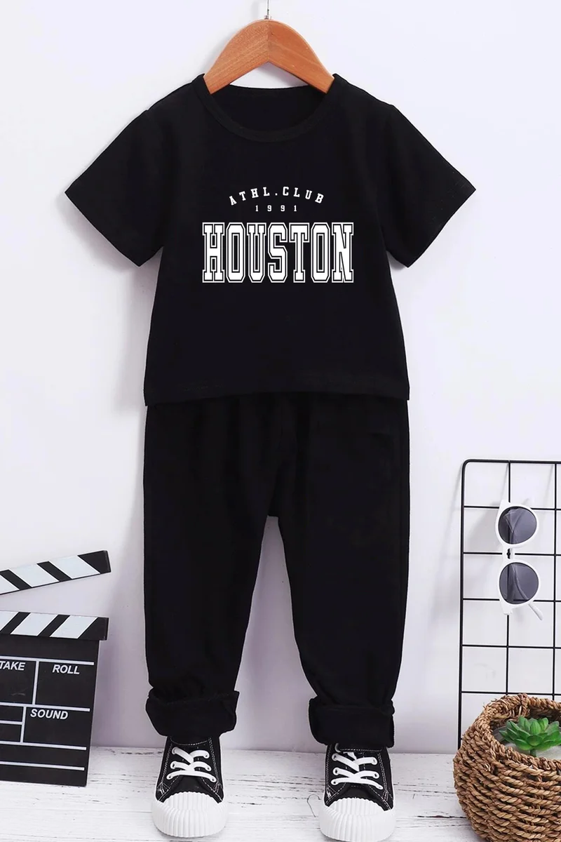 ONLYTRENDWEAR Kids Houston Bottom - Top Tracksuit Set 3-4 Years Old Black