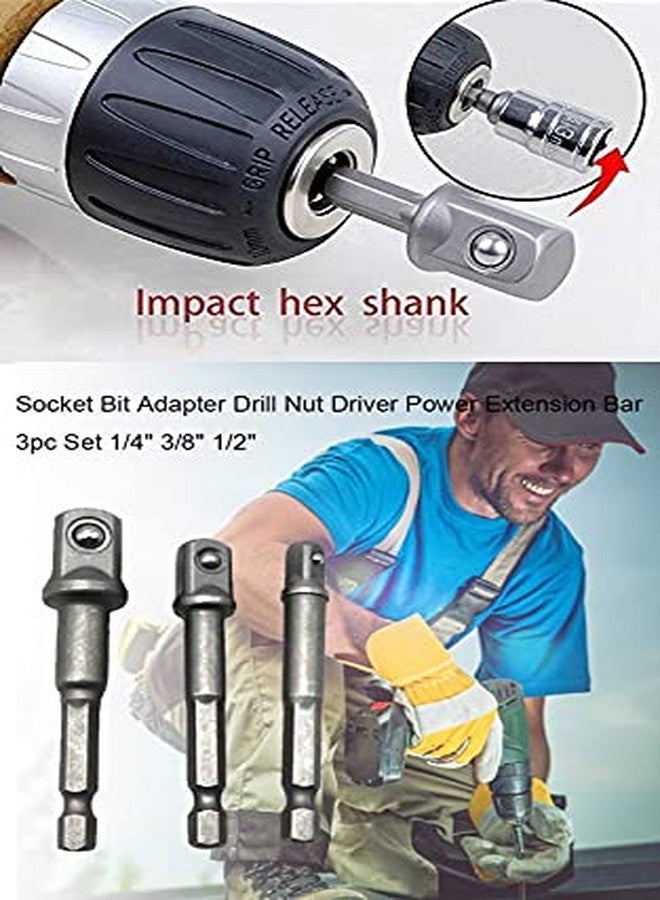MLD Power Hand Tools Driver Extension Socket Adapter Sets,1/4 Inch Hex Shank to Drive 1/4" 3/8" 1/2" for Drill CR-V Quick Change Nut Driver Socket Bit Set Adapter 3-Piece(metal,Color-Multi) - Image 2