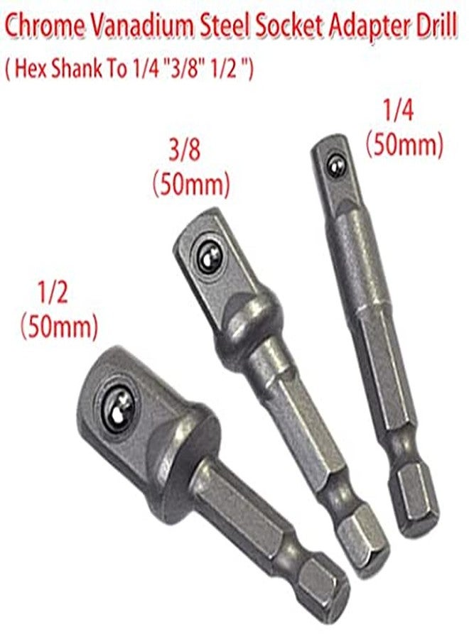 MLD Power Hand Tools Driver Extension Socket Adapter Sets,1/4 Inch Hex Shank to Drive 1/4" 3/8" 1/2" for Drill CR-V Quick Change Nut Driver Socket Bit Set Adapter 3-Piece(metal,Color-Multi) - Image 4