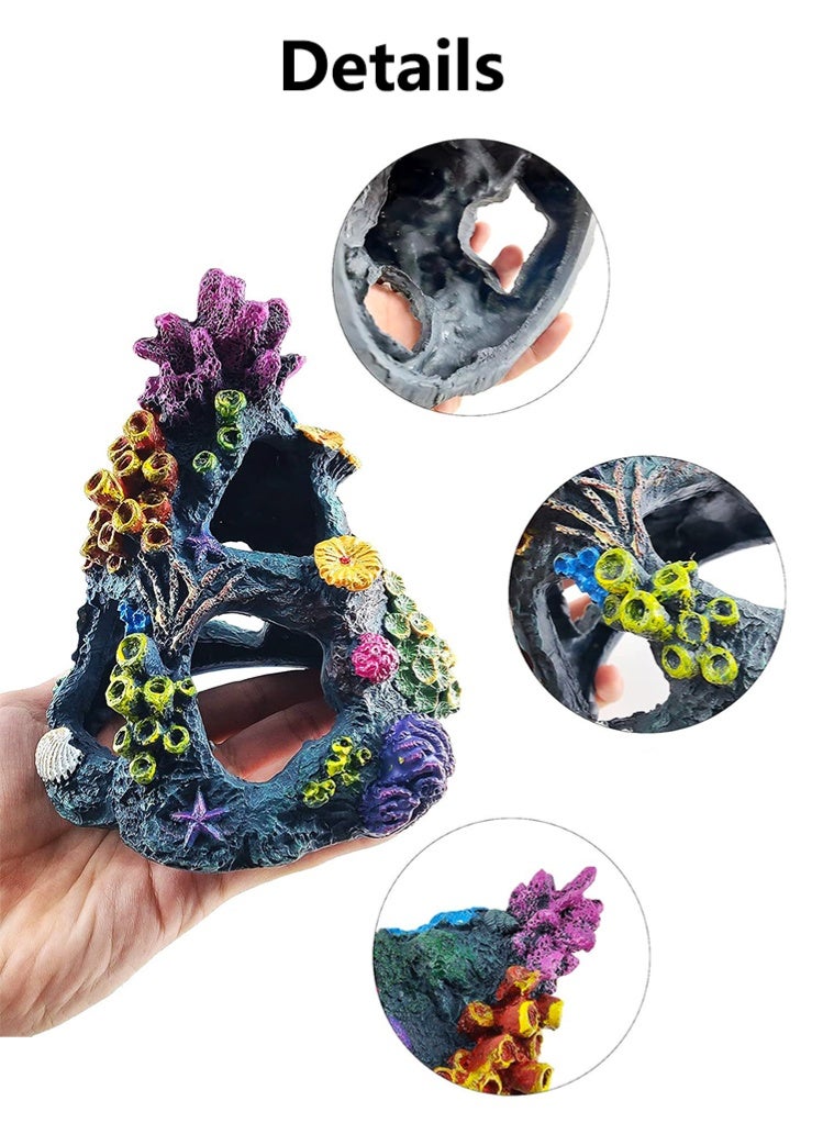 ديكور حوض السمك من الراتنج الصديق للبيئة زينة حوض أسماك على شكل جبل مرجاني واقعي مخبأ لأسماك البيتا والذهبية - غير سام - Image 3