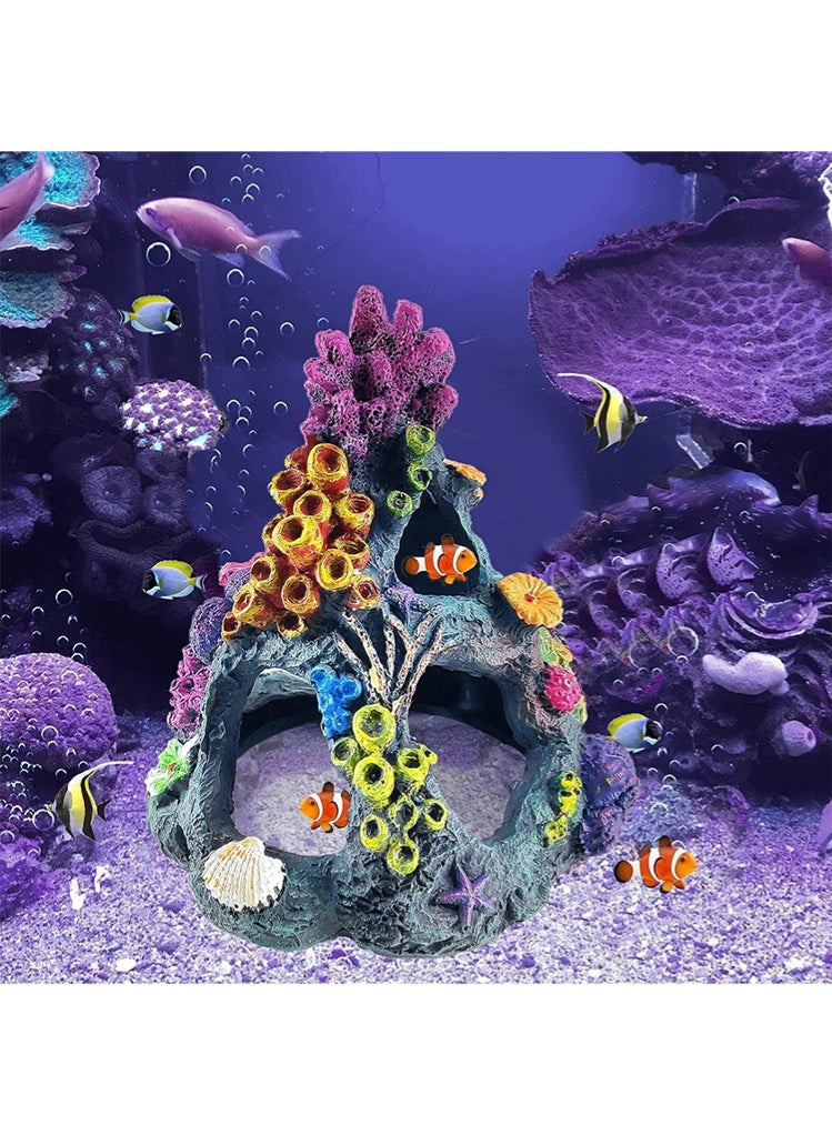 ديكور حوض السمك من الراتنج الصديق للبيئة زينة حوض أسماك على شكل جبل مرجاني واقعي مخبأ لأسماك البيتا والذهبية - غير سام - Image 2