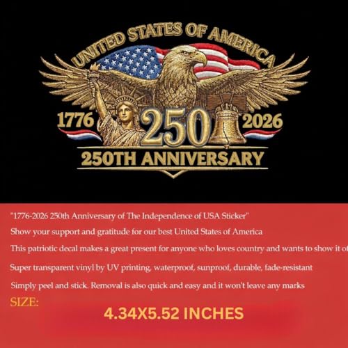 KATINAT 2Pcs 250 Anniversary USA Stickers, American Eagle 1776–2026 Vinyl for Car, Truck, Window, Laptop, 250 Years American Independence, 250 Anniversary USA Merchandise Teacher Appreciation Gifts - Image 3