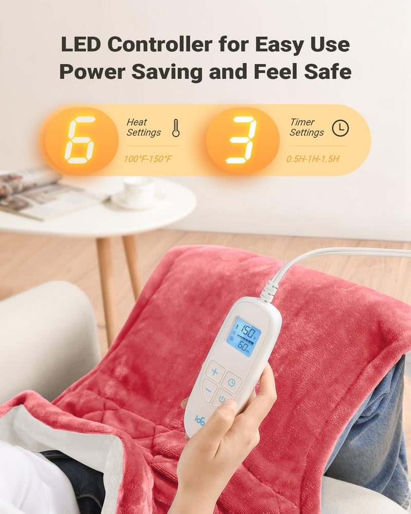 iDOO Electric Weighted Heating Pad for Back, Neck & Shoulders | 6 Heat Levels, 3 Timers, FSA Eligible Items, Birthday Gift for Men & Women, 24 x 33-inches - Image 3