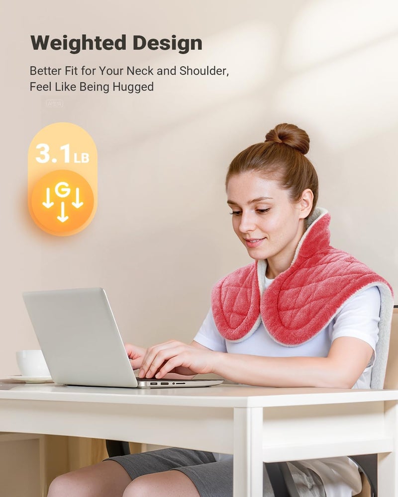iDOO Electric Weighted Heating Pad for Back, Neck & Shoulders | 6 Heat Levels, 3 Timers, FSA Eligible Items, Birthday Gift for Men & Women, 24 x 33-inches - Image 4