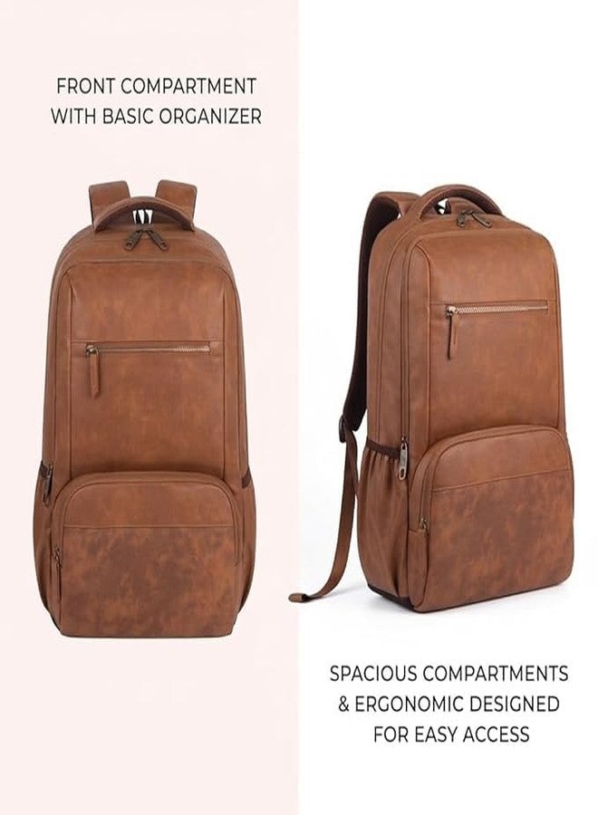 Treggo Premium Anti Theft Faux Leather Laptop Backpack Combo Set for Men & Women, Brown 2 Piece Laptop Bags, Professional Office Business Travel Backpack with Multi Compartments, Durable Work Bag Set - Image 4