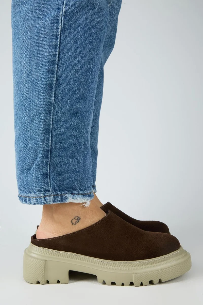 Manijero Manijero Bianca Women's Genuine Leather Flat Clogs Brown Slippers