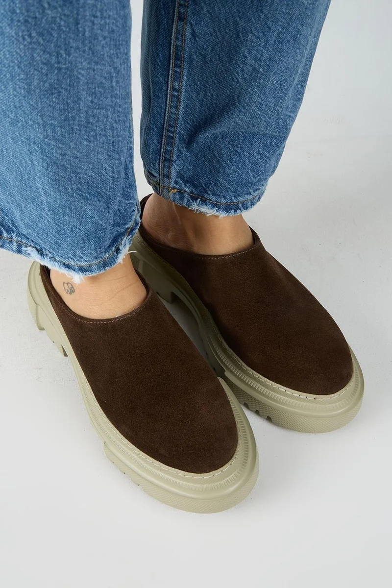 Manijero Manijero Bianca Women's Genuine Leather Flat Clogs Brown Slippers