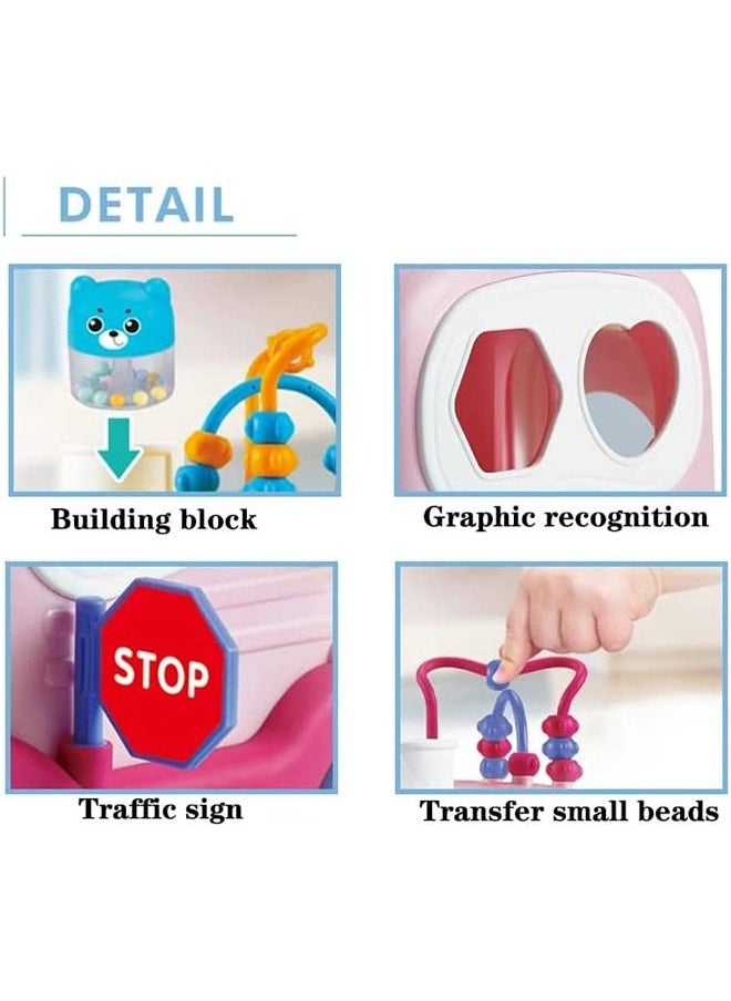 Shape Sorting Push Pull Bus Toys for Kids Baby Sorting Toys with Different Shapes Blocks Smooth Wheels Pull Along Toys Learning Sorting Blocks Toys for Toddlers 1 2 3 Years Boy Girl