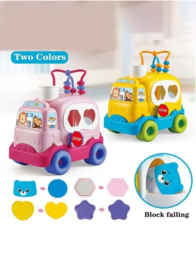 Shape Sorting Push Pull Bus Toys for Kids Baby Sorting Toys with Different Shapes Blocks Smooth Wheels Pull Along Toys Learning Sorting Blocks Toys for Toddlers 1 2 3 Years Boy Girl