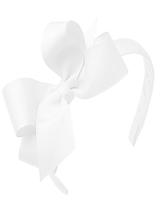 Wee Ones Girls' Classic Grosgrain Hair Bow on a Wrapped Headband, Stylish For All Hair Types, Medium Bow, White - Image 1