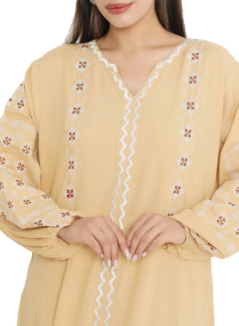 HANA & SARA UNIQUE STYLE THREAD EMBROIDERY ELEGANT ARABIC KAFTAN JALABIYA DRESS