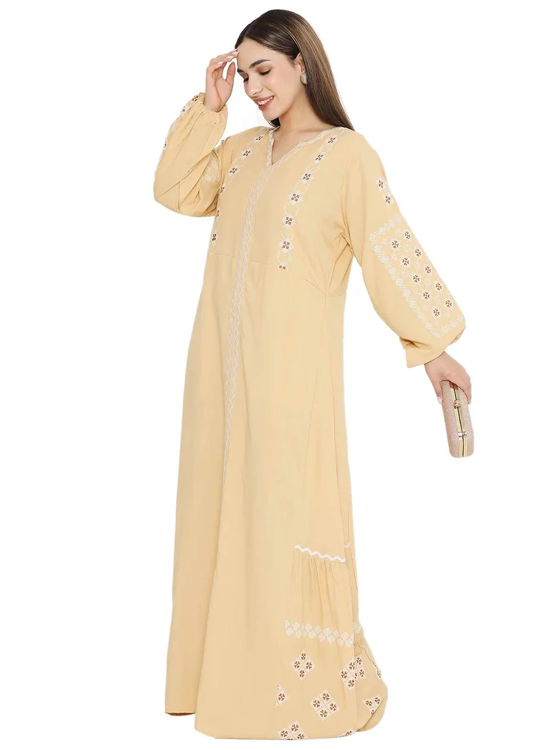 HANA & SARA UNIQUE STYLE THREAD EMBROIDERY ELEGANT ARABIC KAFTAN JALABIYA DRESS