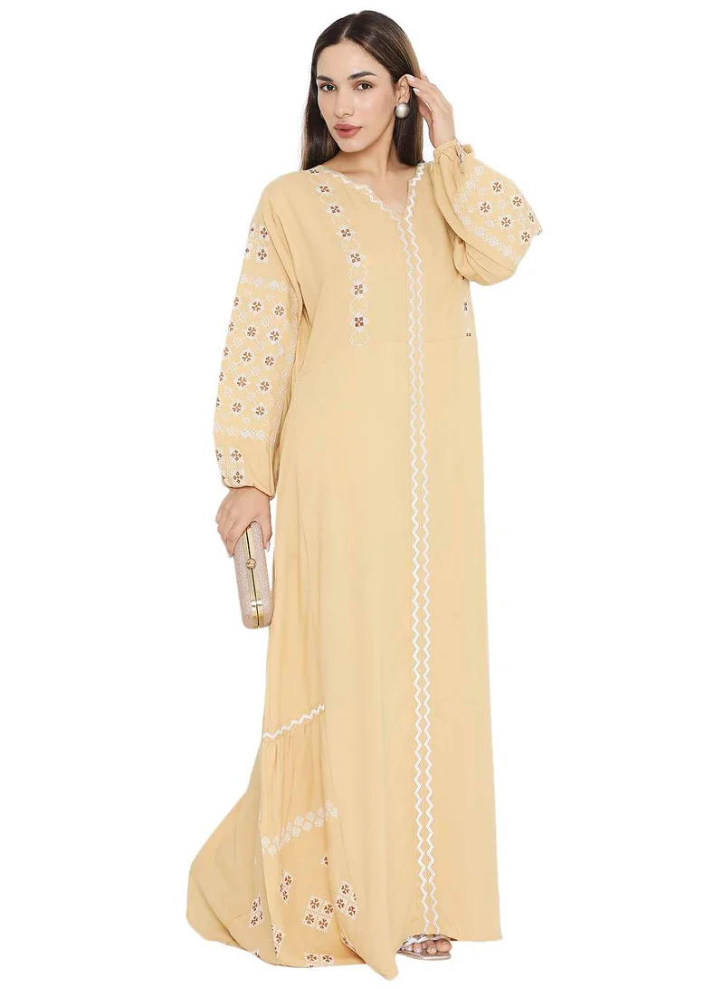 HANA & SARA UNIQUE STYLE THREAD EMBROIDERY ELEGANT ARABIC KAFTAN JALABIYA DRESS