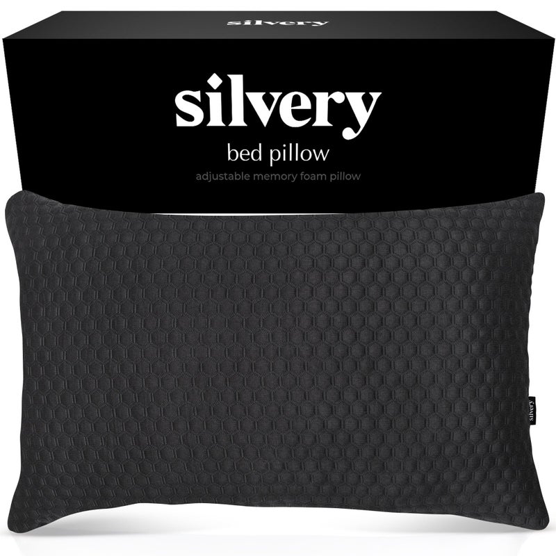 Silvery Memory Foam Bed Pillow - Patent-Pending Self-Cleaning Technologyâ„¢ for Hygienic Sleep - Cooling Hypoallergenic Adjustable Pillows for Side, Back & Stomach Sleepers - Image 1